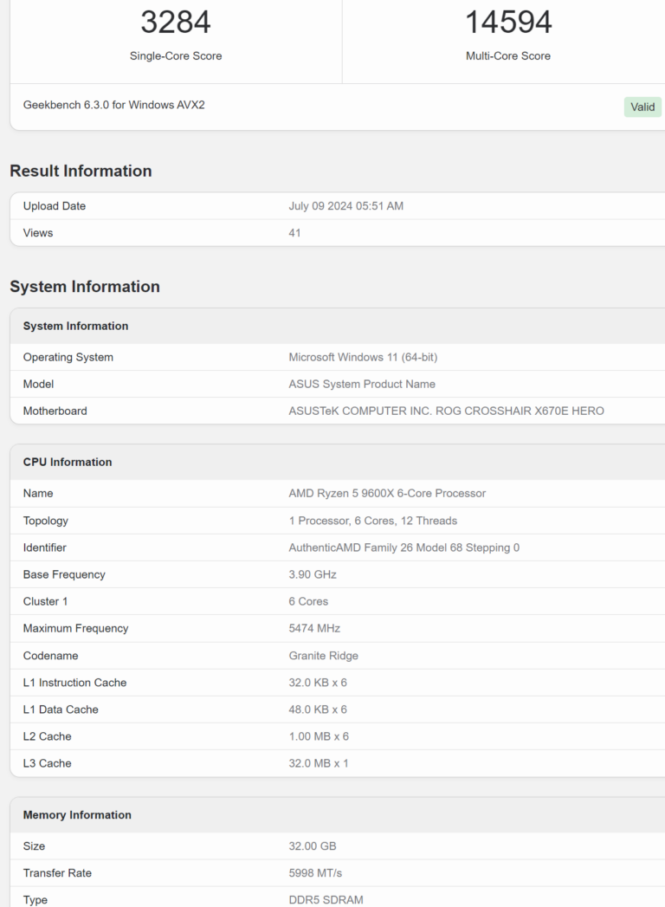 9600X Geekbench 6