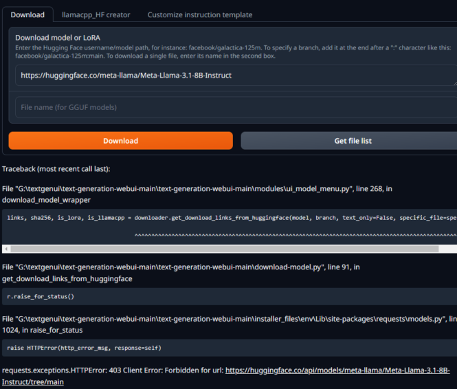 Text generation web UI 403 error