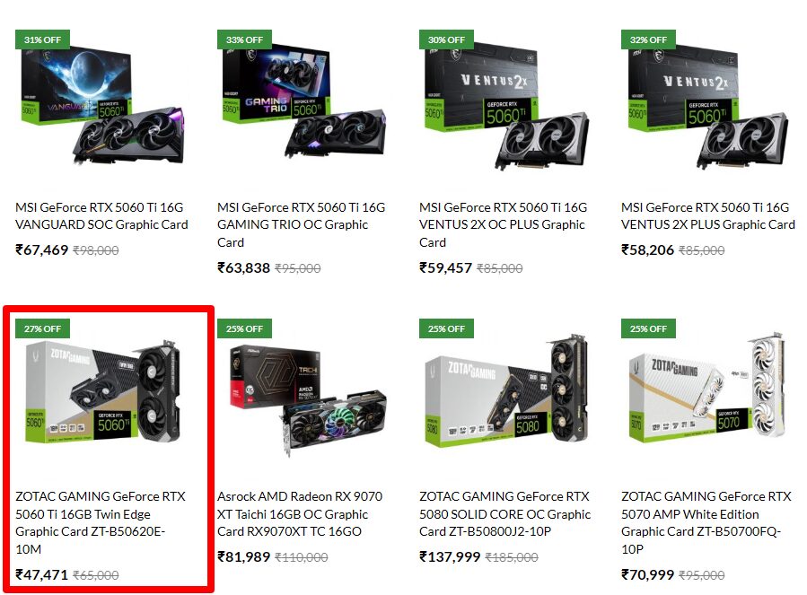 Zotac 5060ti 16gb price