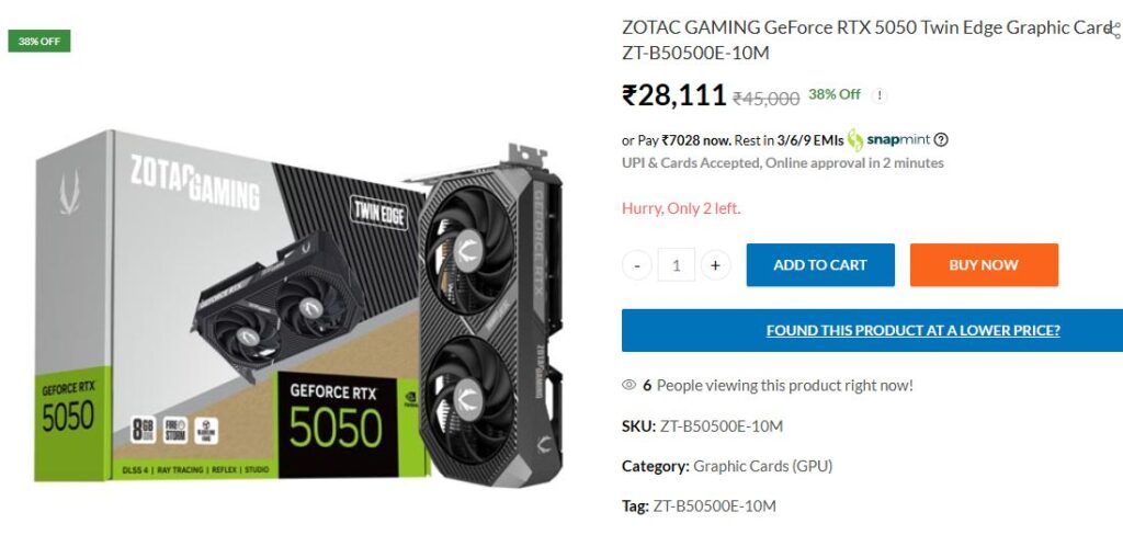 Buy ZOTAC GAMING GeForce RTX 5050 te india
