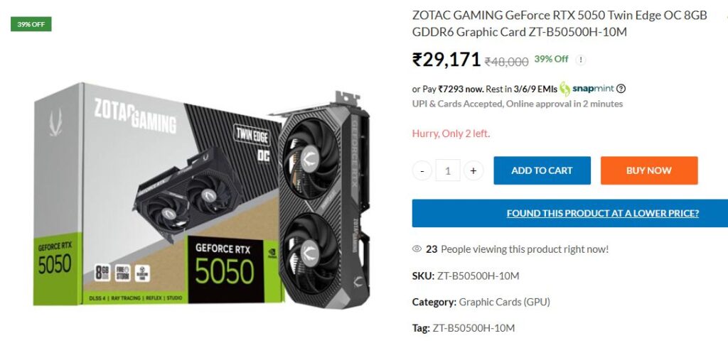 ZOTAC GAMING GeForce RTX 5050 te oc india
